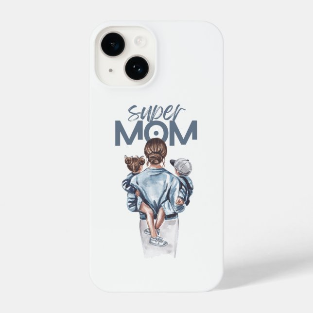 Personalized Super Mom with Son and Daughter Gift iPhone Case (Back)