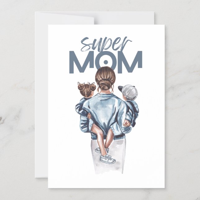 Personalized Super Mom with Son and Daughter Gift  Magnetic Invitation (Front)