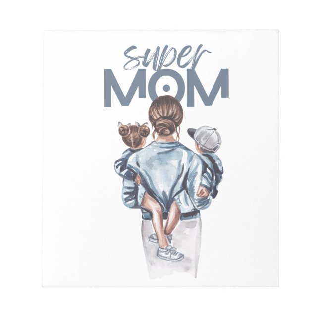 Personalized Super Mom with Son and Daughter Gift Notepad (Front)