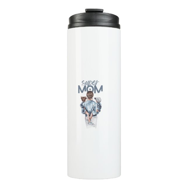 Personalized Super Mom with Son and Daughter Gift Thermal Tumbler (Front)