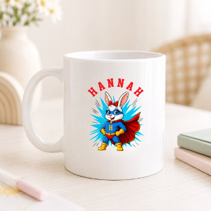 Personalized Superhero Bunny Girl Name & Initial Coffee Mug