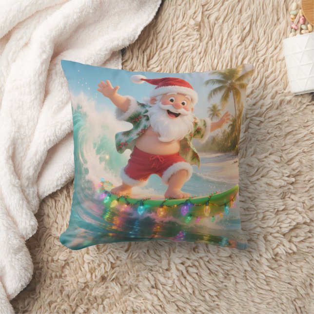 Personalized Surfing Santa Tropical Christmas Cushion (Blanket)
