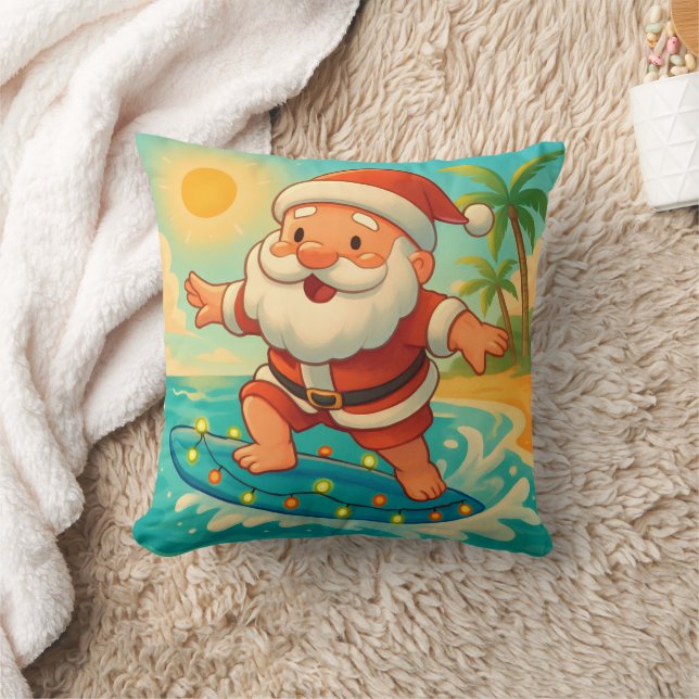 Personalized Surfing Santa Tropical Christmas Cushion (Blanket)