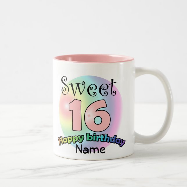 Personalized Sweet 16 Birthday with name Two-Tone Coffee Mug (Right)