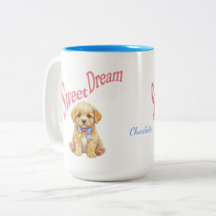 Personalized "Sweet Dream" Puppy Dog Watercolor Mu Two-Tone Coffee Mug