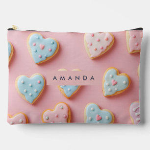 Personalized Sweet Pastel Heart Cookie Accessory Pouch
