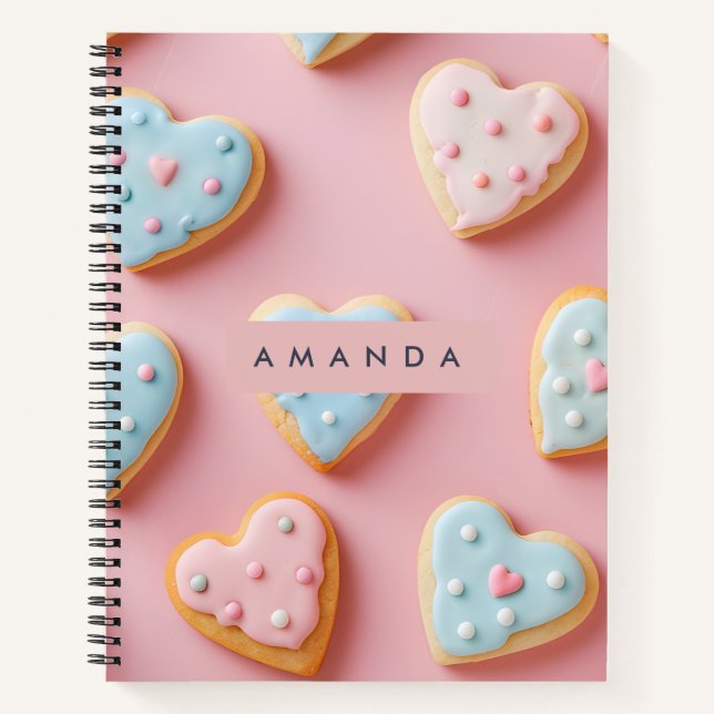 Personalized Sweet Pastel Heart Cookie Notebook (Front)