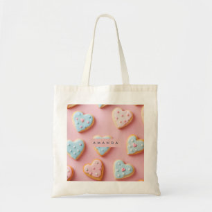 Personalized Sweet Pastel Heart Cookie Tote Bag