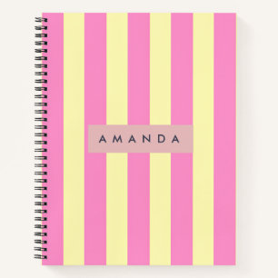 Personalized Sweet Pastel Pink and Yellow Stripe Notebook