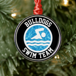 Personalized Swim Team Name Swimming and Diving Metal Ornament