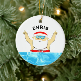 Personalized Swimming Christmas Ceramic Ornament