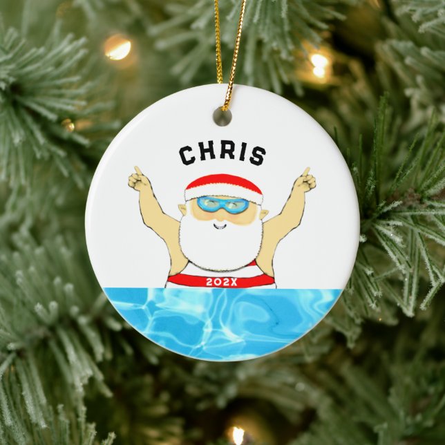 Personalized Swimming Christmas Ceramic Ornament (Tree)