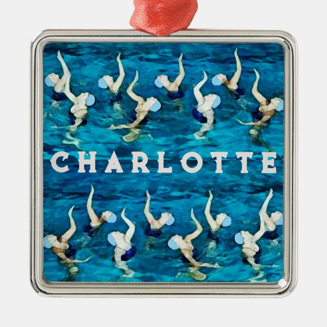 Personalized Swimming Holiday Gift Metal Ornament (Front)