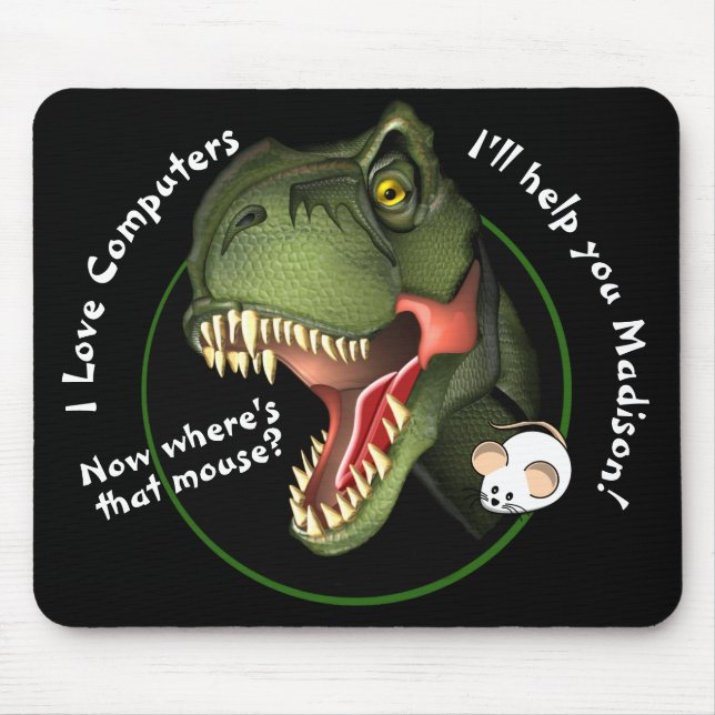 Personalized T-Rex Dinosaur and Little Mouse Mouse Pad (Front)