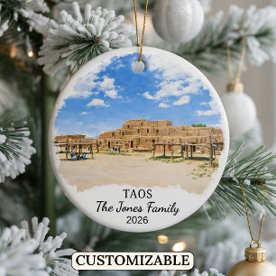 Personalized Taos Ornament, Custom New Mexico Ceramic Ornament