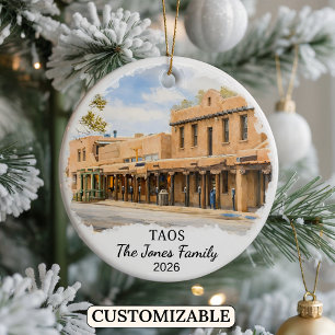 Personalized Taos Ornament, Custom New Mexico Ceramic Ornament