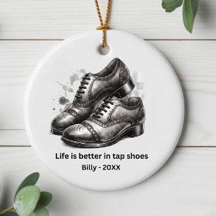Personalized tap dancer gift, custom name date ceramic ornament