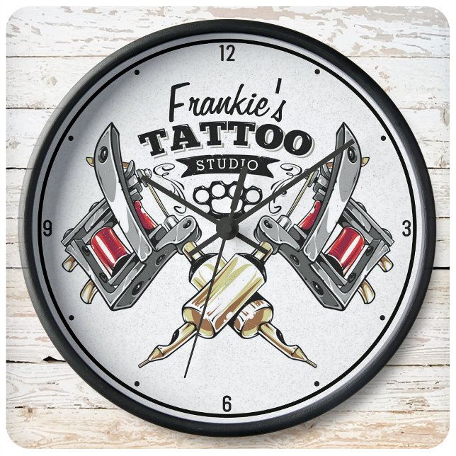 Personalized Tattoo Artist Old School Machine Shop Large Clock (Creator Uploaded)