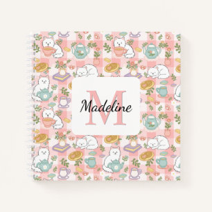 Personalized Tea & Bookish Cats Spiral Notebook