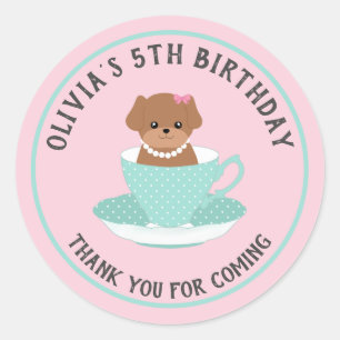 Personalized Tea Cup Puppy Birthday Stickers