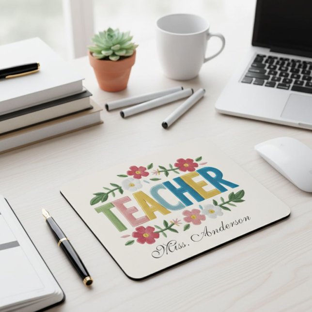 Personalized Teacher Mouse Pad with Floral Design (Creator Uploaded)