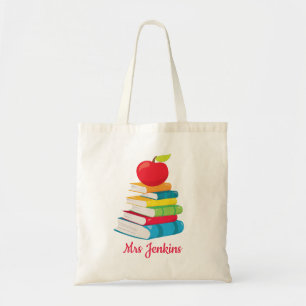 Personalized Teacher Name Books Apple School Gift Tote Bag