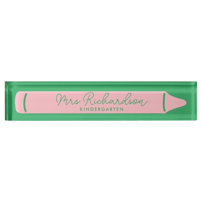 Personalized Teacher Name Grade Pencil Modern Pink Nameplate (Front)