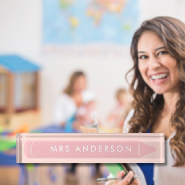 Personalized Teacher Name Pencil Modern Pink Desk Nameplate (Personalised Teacher Name Pencil Modern Pink Desk Nameplate
)