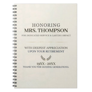 Personalized Teacher Retirement Typography Notebook