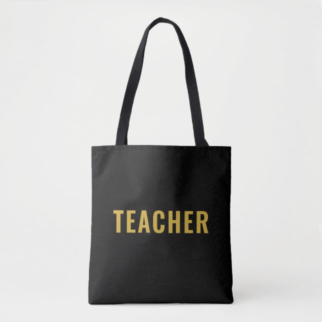 Personalized Teacher Text Statement Black Tote Bag (Front)