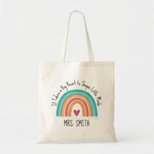 Personalized Teacher Tote Bag – Big Heart Rainbow