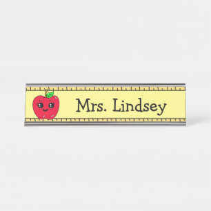 Personalized Teacher's Cartoon Apple and Ruler Desk Name Plate