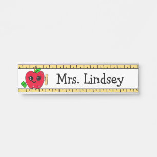 Personalized Teacher's Cartoon Apple and Ruler Door Sign