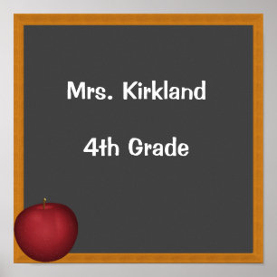 Personalized Teachers Chalkboard with Apple Poster