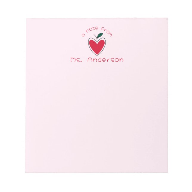 Personalized Teacher's Name Heart Apple Valentine Notepad (Front)