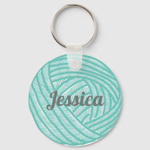 Personalized Teal Ball of Yarn Knitting Key Ring