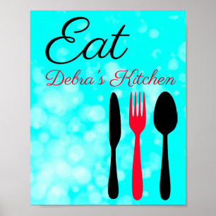 Personalized Teal Black Red Eat Sign for Kitchen