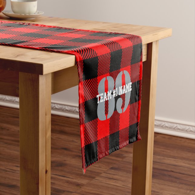 Personalized Team Buffalo Check Design on a Short Table Runner (In Situ)