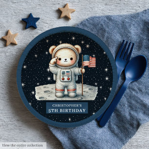 Personalized Teddy Astronaut Boy Party Plate