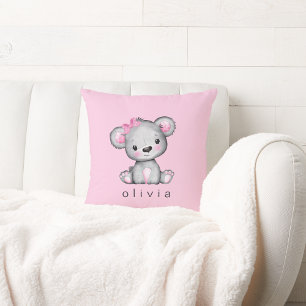 Personalized Teddy Bear Baby Girl Pink Cushion