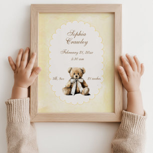 Personalized Teddy Bear Birth Info Poster