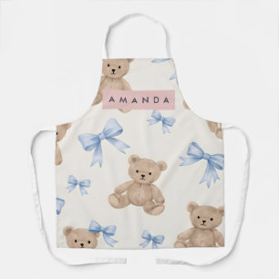 Personalized Teddy Bear & Blue Bow Pattern Apron