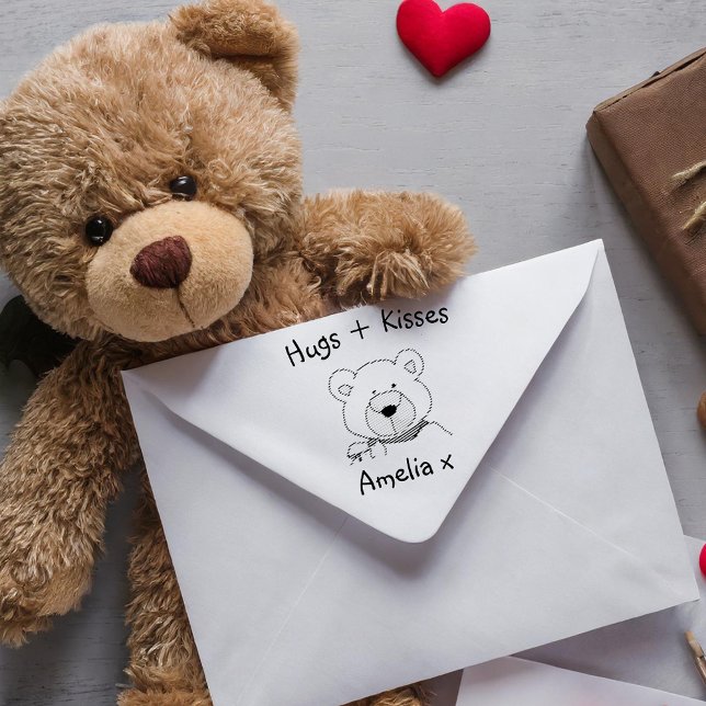 Personalized Teddy Bear Hugs and Kisses  Rubber Stamp (Creator Uploaded)