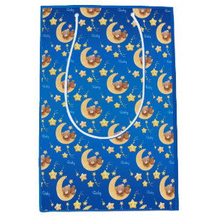 Personalized Teddy Bear Moon Baby Shower Medium Gift Bag