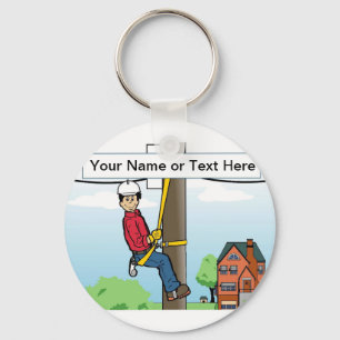 Personalized Telephone Lineman - Male Cartoon Key Ring