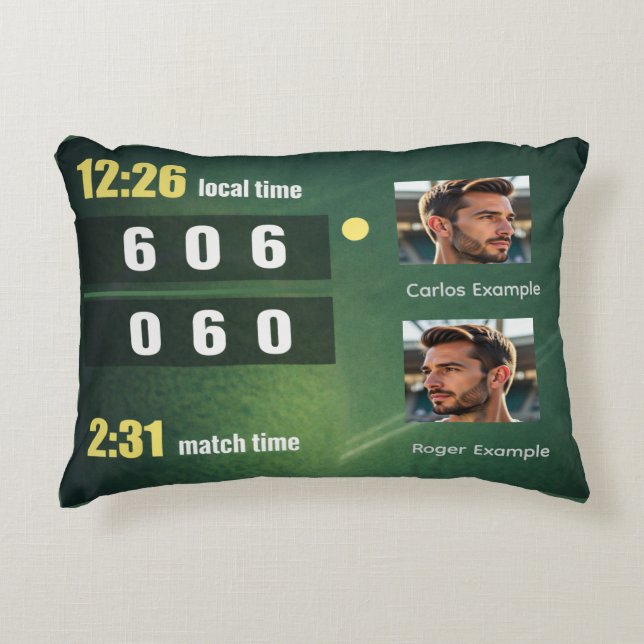Personalized Tennis Match Scoreboard Decorative Cushion (Front)