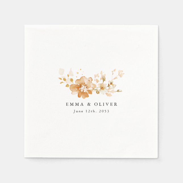 Personalized Terracotta Floral Elegant Wedding  Napkin (Front)