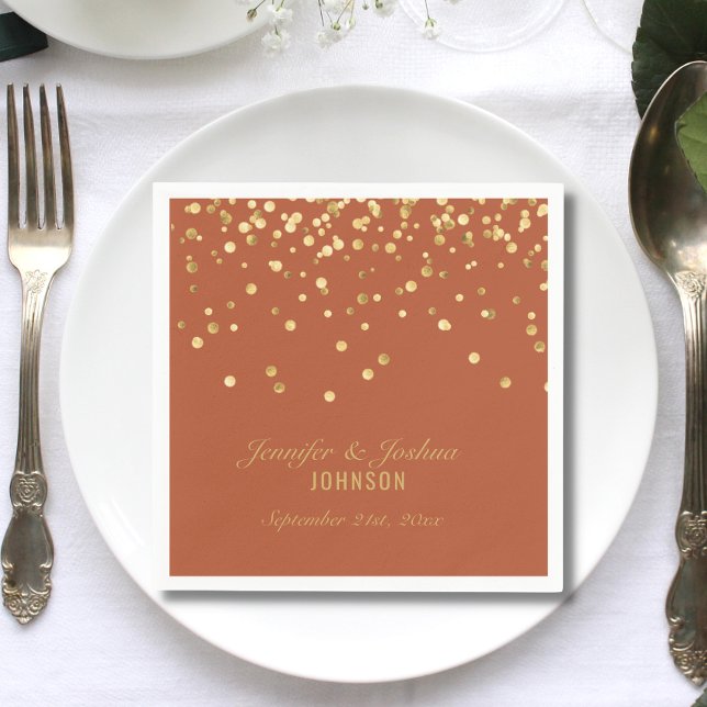 Personalized TERRACOTTA Gold Confetti Wedding Napk Napkin (Creator Uploaded)