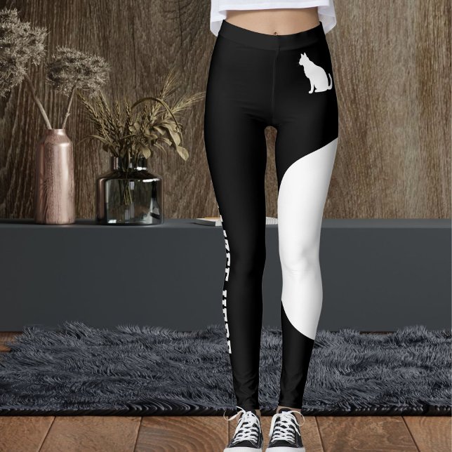 Personalized Text Pet Black And White Cute Cat Mom Leggings (Creator Uploaded)