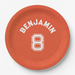 Personalized textured Basketball Kids Party Paper Plate